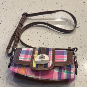 Chaps Y2K Preppy Multicolor Fabric Plaid Faux Leather Trim Crossbody Women's Bag